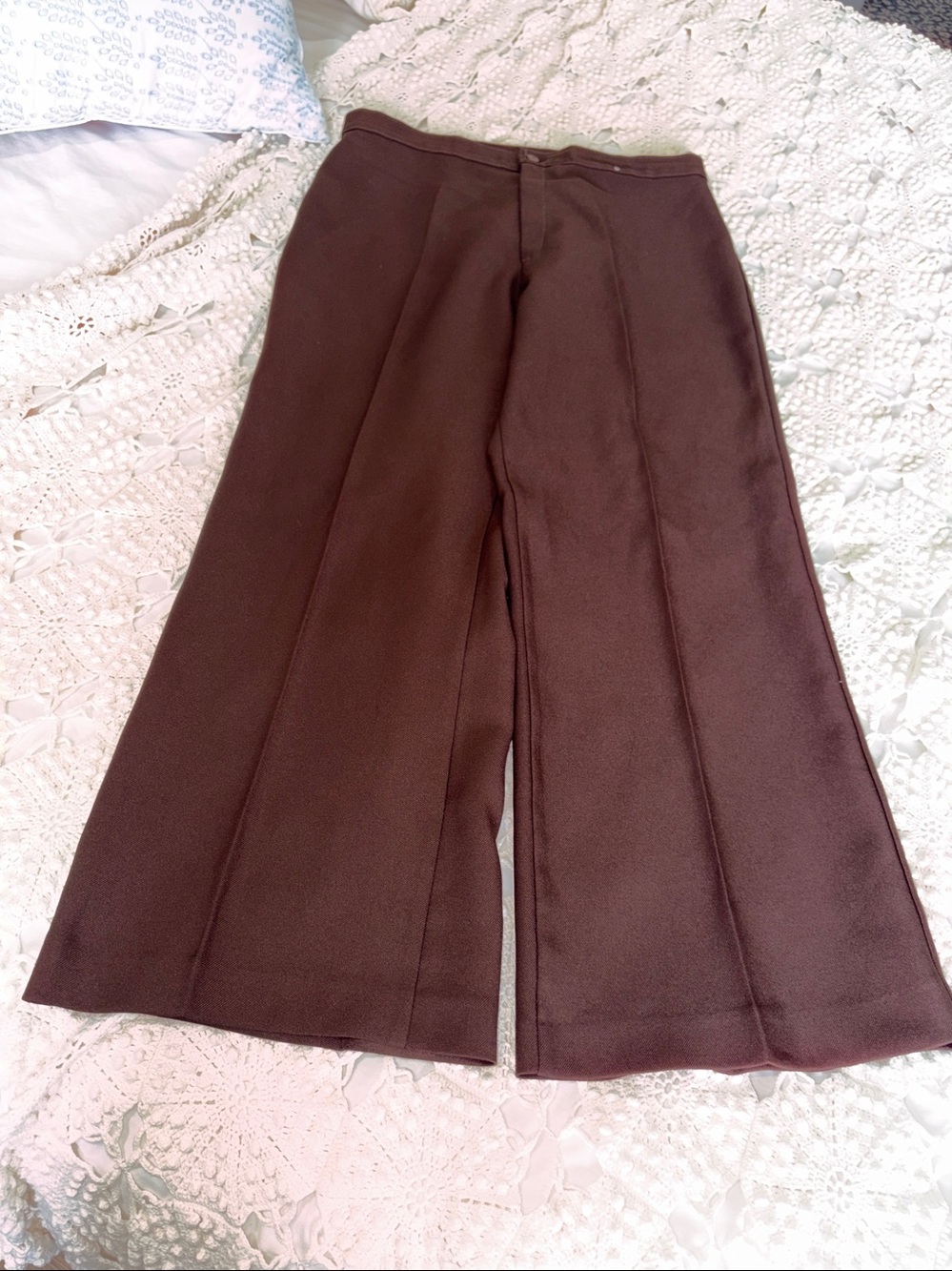 Vintage 70s Levi Strauss Wide Leg Trousers Brown Center Seam High Rise.